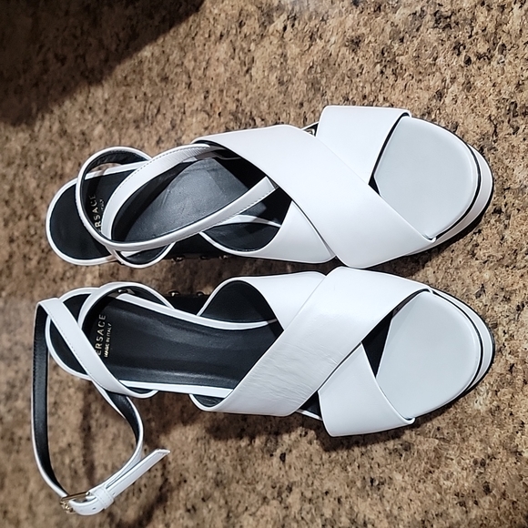 Versace Medusa Studded White Leather Platform Sandals - Picture 14 of 17